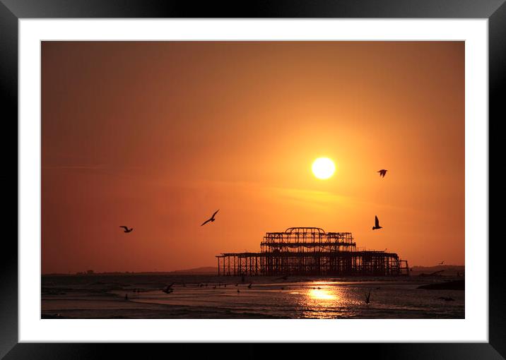 Brighton West Pier at Sunset Framed Mounted Print by Neil Overy