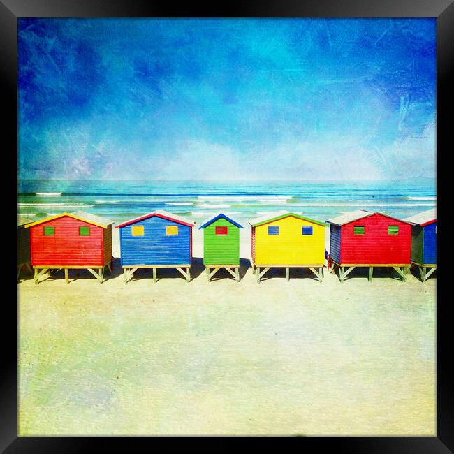 Colorful Beach Huts, Muizenberg Framed Print by Neil Overy