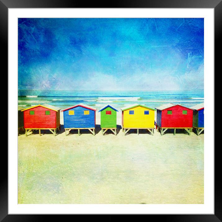 Colorful Beach Huts, Muizenberg Framed Mounted Print by Neil Overy