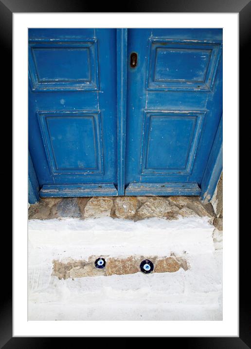 Old Greek Door with Evil Eye Amulets Framed Mounted Print by Neil Overy