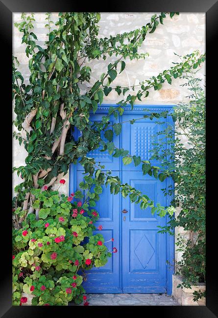 Old Blue Greek Door, Kastellorizo or Meis, Greece Framed Print by Neil Overy