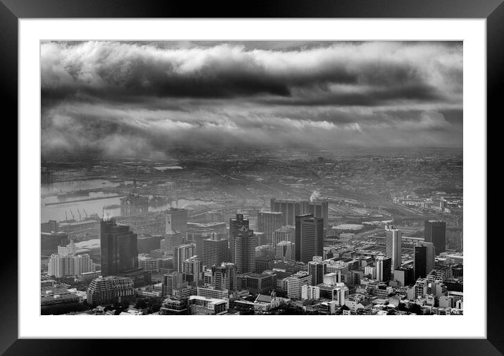 A storm hangs over Cape Town shot in black and white Framed Mounted Print by Neil Overy
