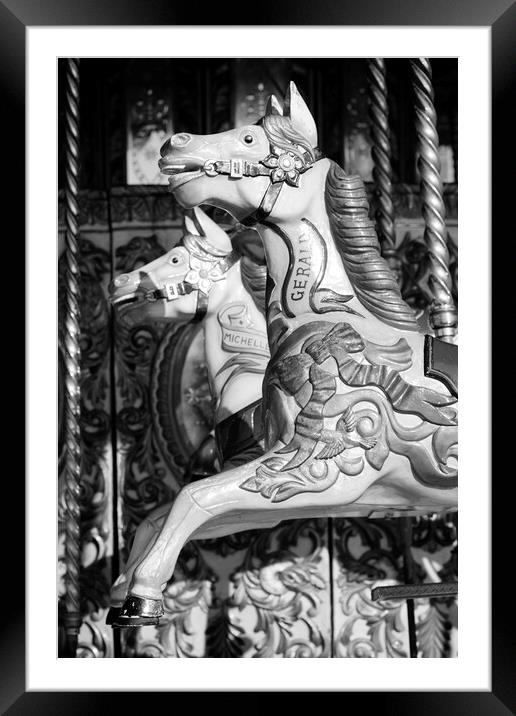 Horses from a Carousel in Black and White, Brighton, Sussex Framed Mounted Print by Neil Overy