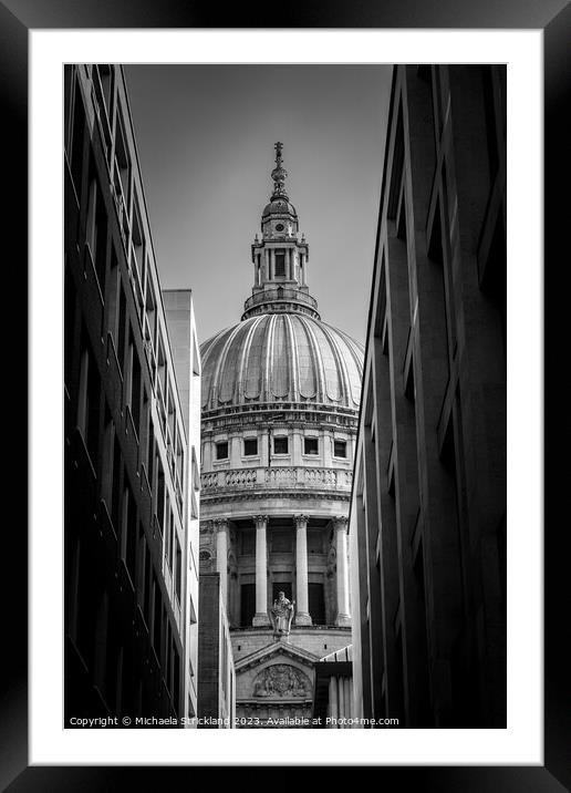 St Paul’s Cathedral, London, UK, Black and White  Framed Mounted Print by Michaela Strickland