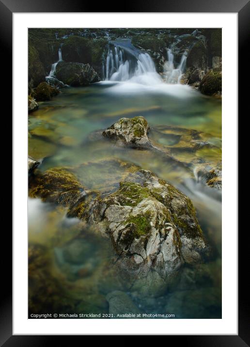 Waterfall and rock pool, Lake District. Framed Mounted Print by Michaela Strickland