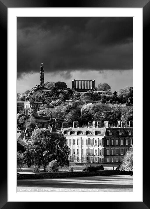 Dramatic Sky over Holyrood Palace & Calton Hill. Framed Mounted Print by Philip Leonard