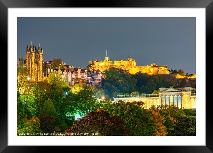 Edinburgh at Night. Framed Mounted Print by Philip Leonard