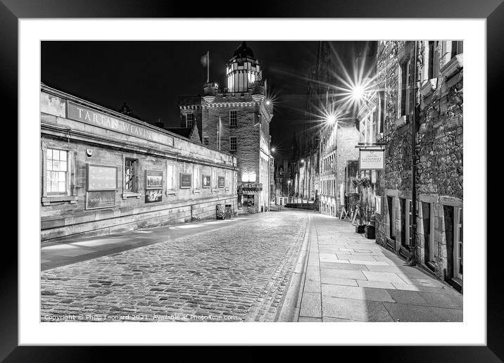 Monochrome View of the Royal Mile Edinburgh. Framed Mounted Print by Philip Leonard