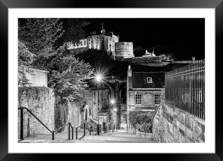 Vennel View of Edinburgh Castle, Edinburgh. Framed Mounted Print by Philip Leonard