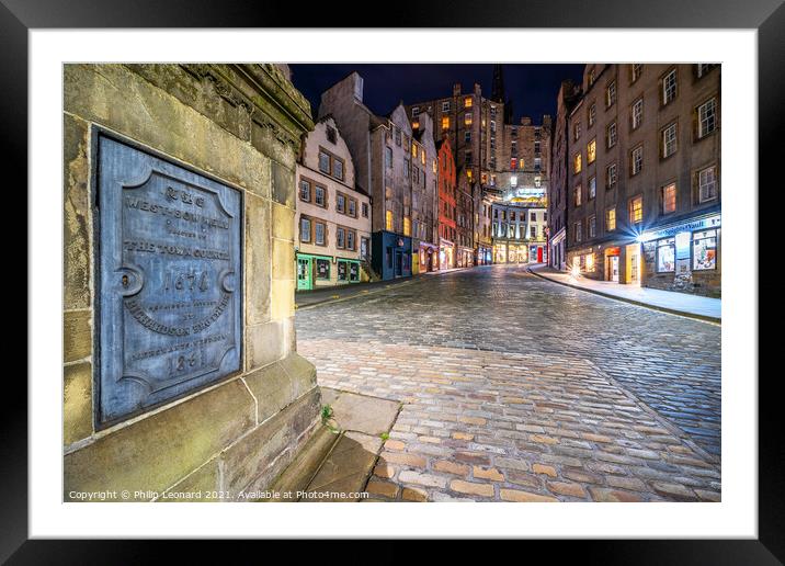 West Bow Well and Victoria Street View Edinburgh. Framed Mounted Print by Philip Leonard