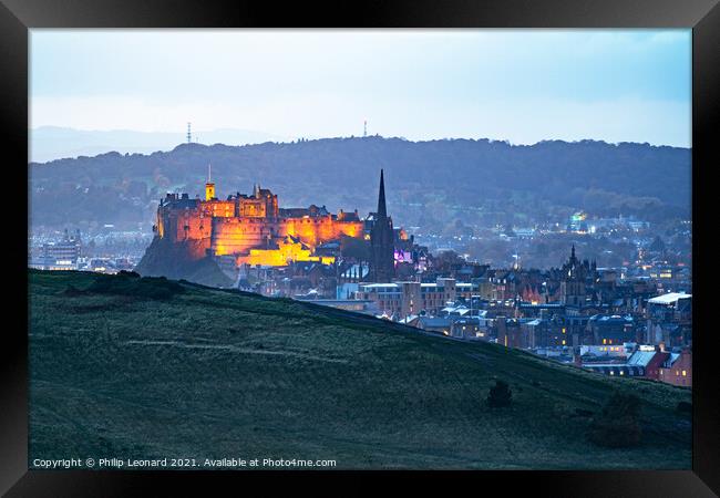 Edinburgh Castle View, Edinburgh Scotland. Framed Print by Philip Leonard