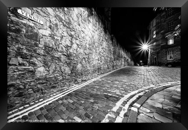 The Vennel, Edinburgh Scotland at Night. Framed Print by Philip Leonard
