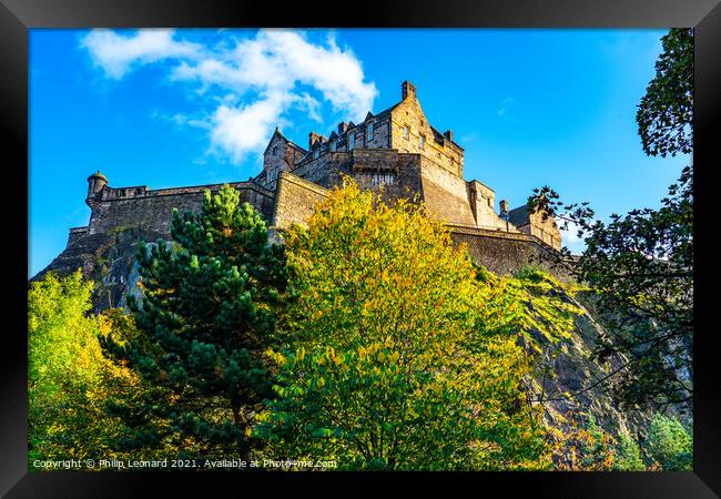 Edinburgh Castle and Autumn Colours, Edinburgh Scotland. Framed Print by Philip Leonard