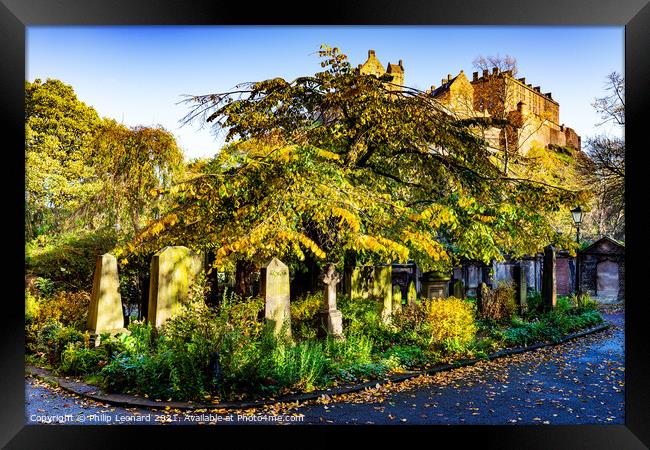 St. Cuthberts Graveyard, Edinburgh Scotland bathed in Autumn Sun. Framed Print by Philip Leonard