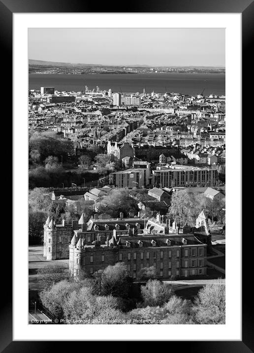 Holyrood Palace in Edinburgh Scotland with the city & Firth of Forth behind. Framed Mounted Print by Philip Leonard