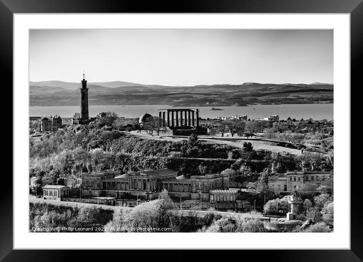 Calton Hill Edinburgh, Scotland with the Firth of Forth behind. Framed Mounted Print by Philip Leonard