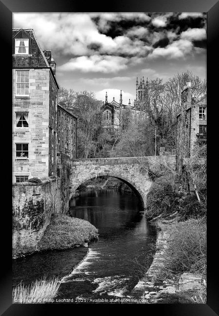 Dean Village Edinburgh, Scotland showing the beautiful bridge over the Water of Leith Framed Print by Philip Leonard