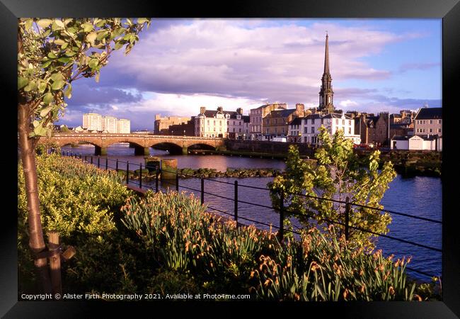 Evening sunlight  on  Ayr  with town hall dominati Framed Print by Alister Firth Photography