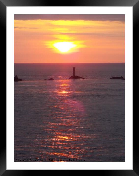 Sunset at the iconic Lands End Cornwal Framed Mounted Print by Deborah Welfare
