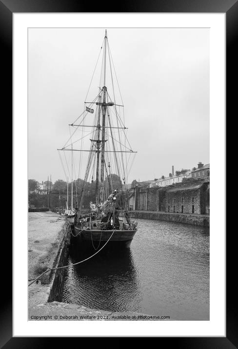 Tall boat in Charlestown Harbout Cornwall Framed Mounted Print by Deborah Welfare