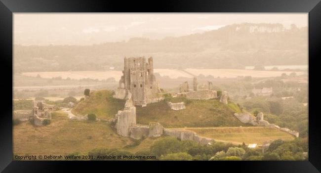 Corfe castle Dorset in the mist Framed Print by Deborah Welfare