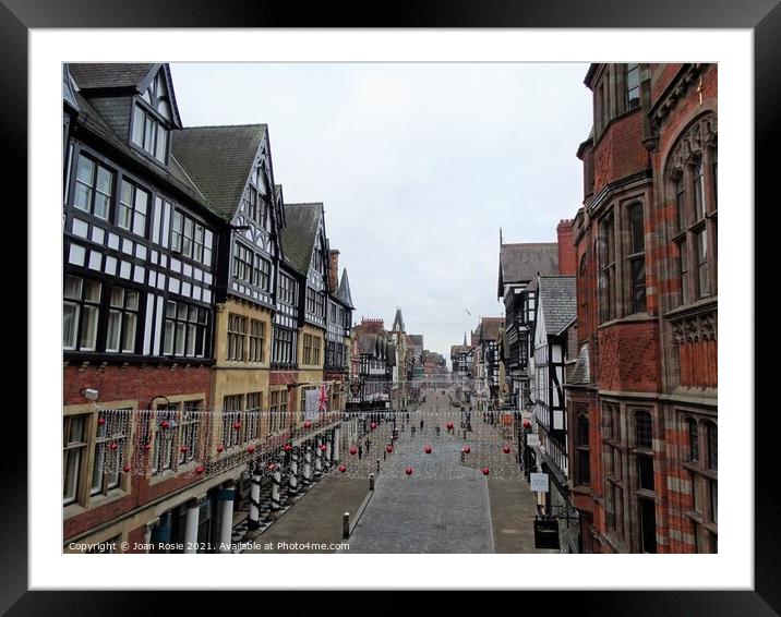 Almost deserted street in Chester on Christmas Day Framed Mounted Print by Joan Rosie