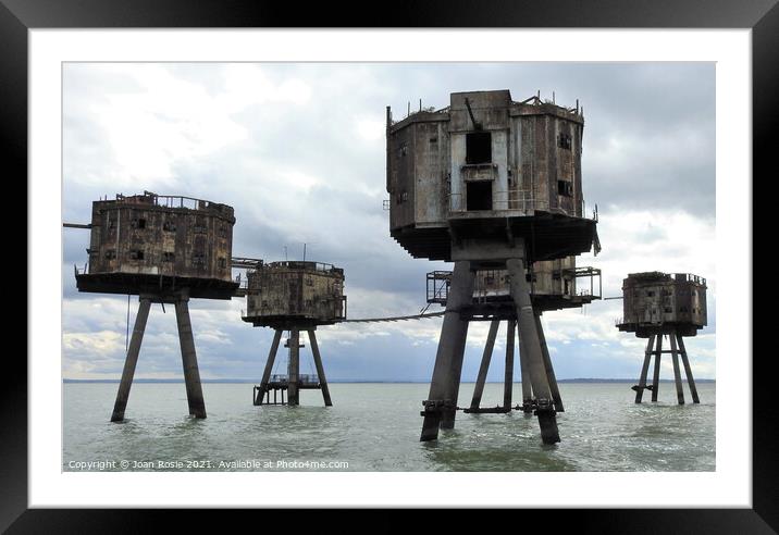 Five rusting Maunsell Forts in the Thames Estuary near Whitstable Framed Mounted Print by Joan Rosie