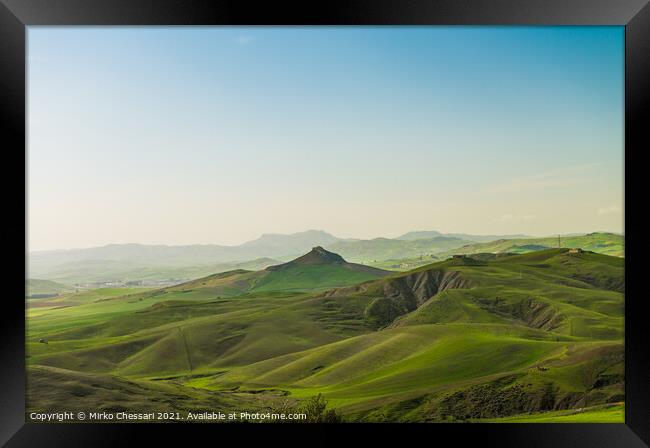 Rolling green hills on the Sicily countrysides Framed Print by Mirko Chessari