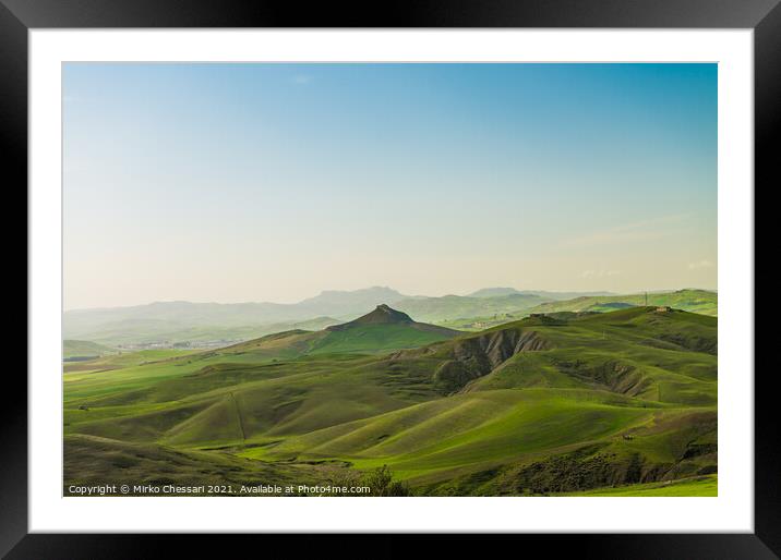 Rolling green hills on the Sicily countrysides Framed Mounted Print by Mirko Chessari