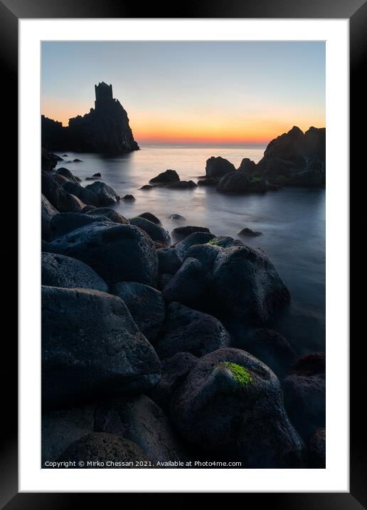 A peaceful moment by the sea at sunrise, Sicily Framed Mounted Print by Mirko Chessari