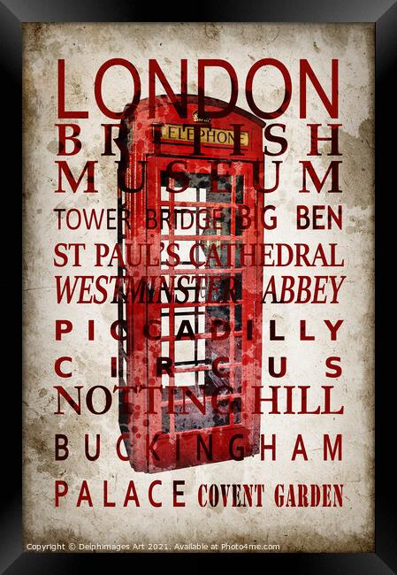 London landmarks and red phone box Framed Print by Delphimages Art
