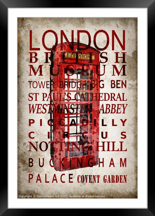 London landmarks and red phone box Framed Mounted Print by Delphimages Art