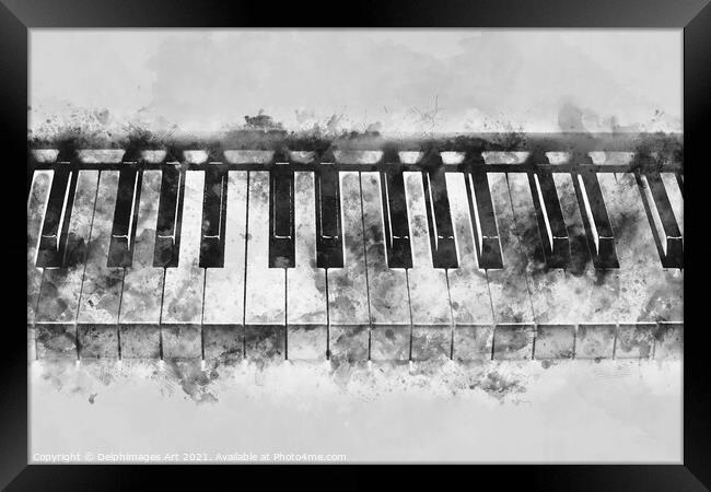Piano keyboard black and white watercolor Framed Print by Delphimages Art