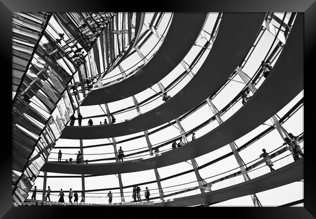 Reichstag Dome in black and white, Berlin Germany Framed Print by Delphimages Art