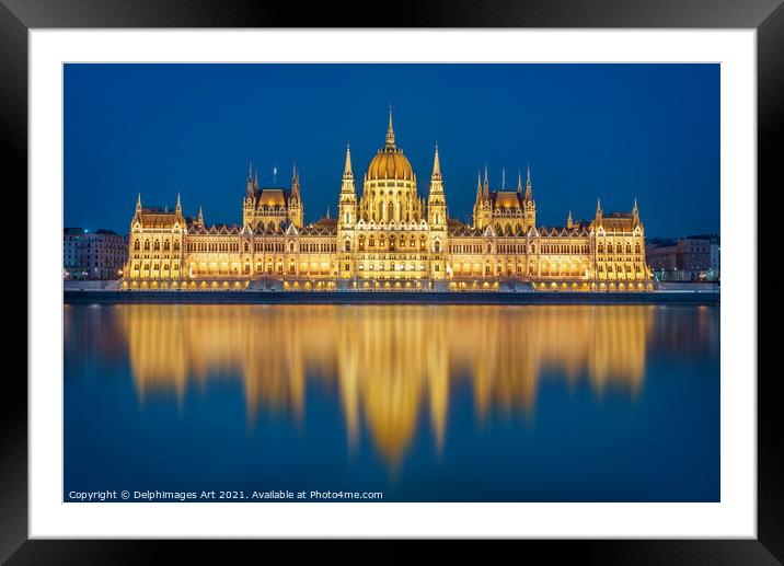 Budapest parliament at night, Hungary Framed Mounted Print by Delphimages Art