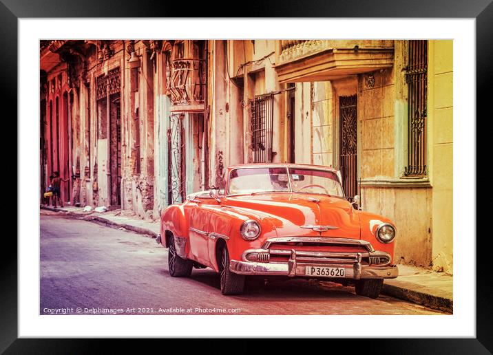 Havana, Cuba. Vintage red classic Chevrolet car Framed Mounted Print by Delphimages Art