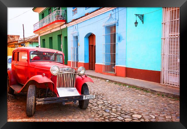 Trinidad, Cuba. Old vintage car in a street Framed Print by Delphimages Art