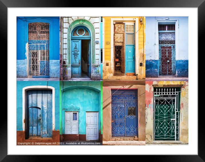 Cuba collection of colourful doors Framed Mounted Print by Delphimages Art