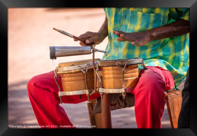 Cuba. Street musician playing drums in Trinidad Framed Print by Delphimages Art