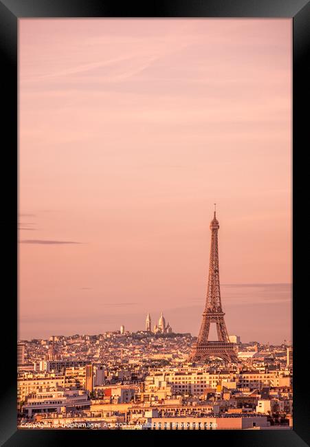 Paris scenic view with the Eiffel tower at sunset Framed Print by Delphimages Art