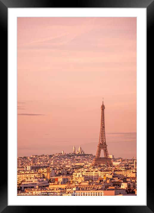Paris scenic view with the Eiffel tower at sunset Framed Mounted Print by Delphimages Art