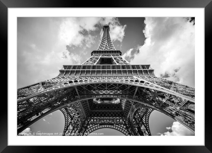 The Eiffel tower from below, Paris France Framed Mounted Print by Delphimages Art