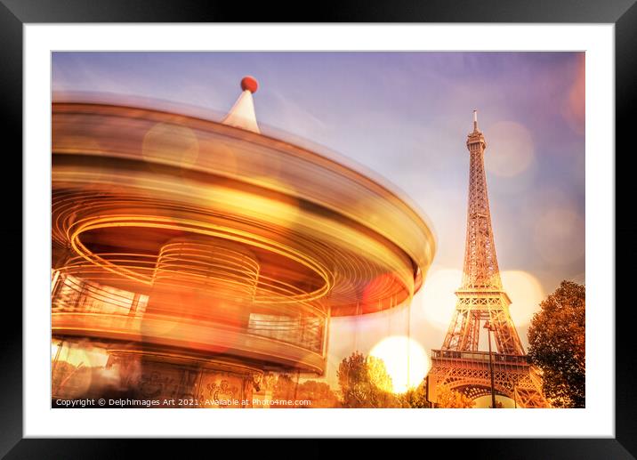 Eiffel tower, Paris and romantic vintage carousel Framed Mounted Print by Delphimages Art