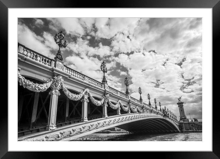 Paris. Pont Alexandre III bridge black and white Framed Mounted Print by Delphimages Art