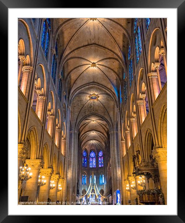 Interior of Notre Dame de Paris, France Framed Mounted Print by Delphimages Art