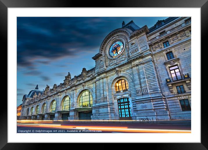 Paris Musee d'Orsay museum at night Framed Mounted Print by Delphimages Art