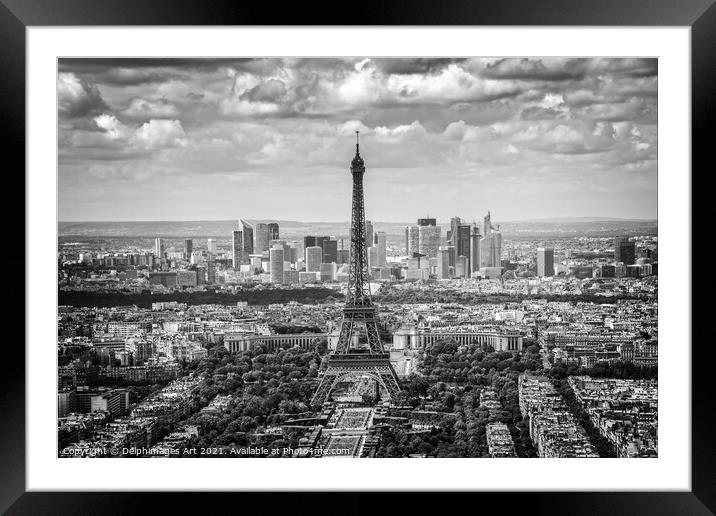 Eiffel tower and La Defense aerial view in Paris Framed Mounted Print by Delphimages Art