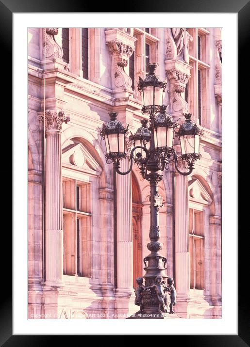 Paris street lamppost at hotel de Ville Framed Mounted Print by Delphimages Art