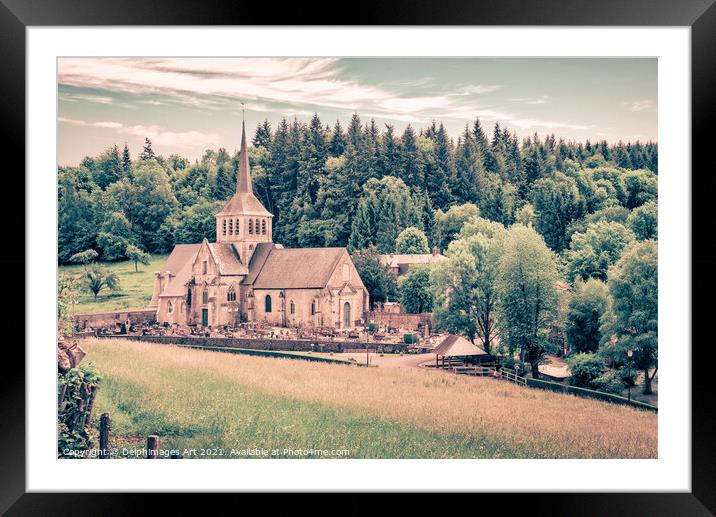 French village and church in Normandy, France Framed Mounted Print by Delphimages Art