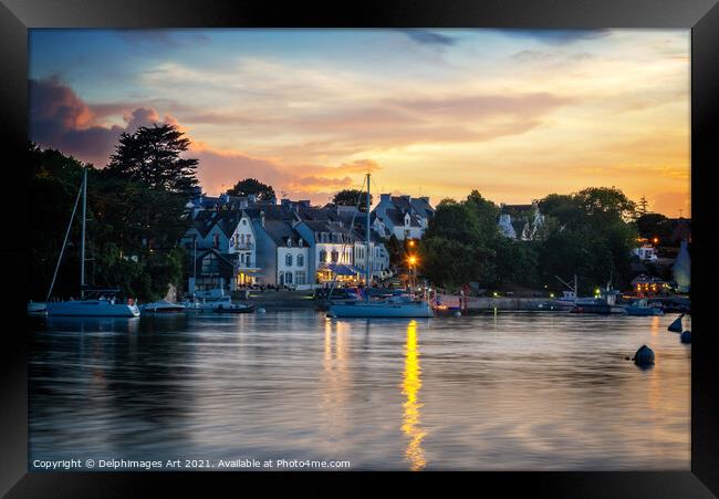 Scenic port at night in Finistere Brittany, France Framed Print by Delphimages Art